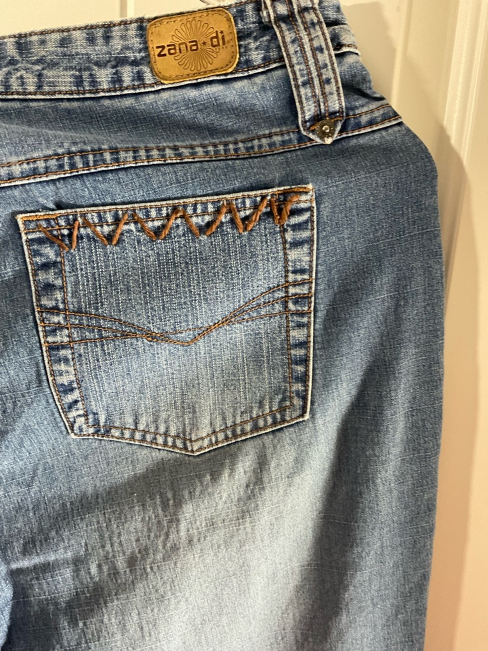 Zana Di Light Blue Flare Jeans with Zigzag Stitch Panels - Picture 9 of 13
